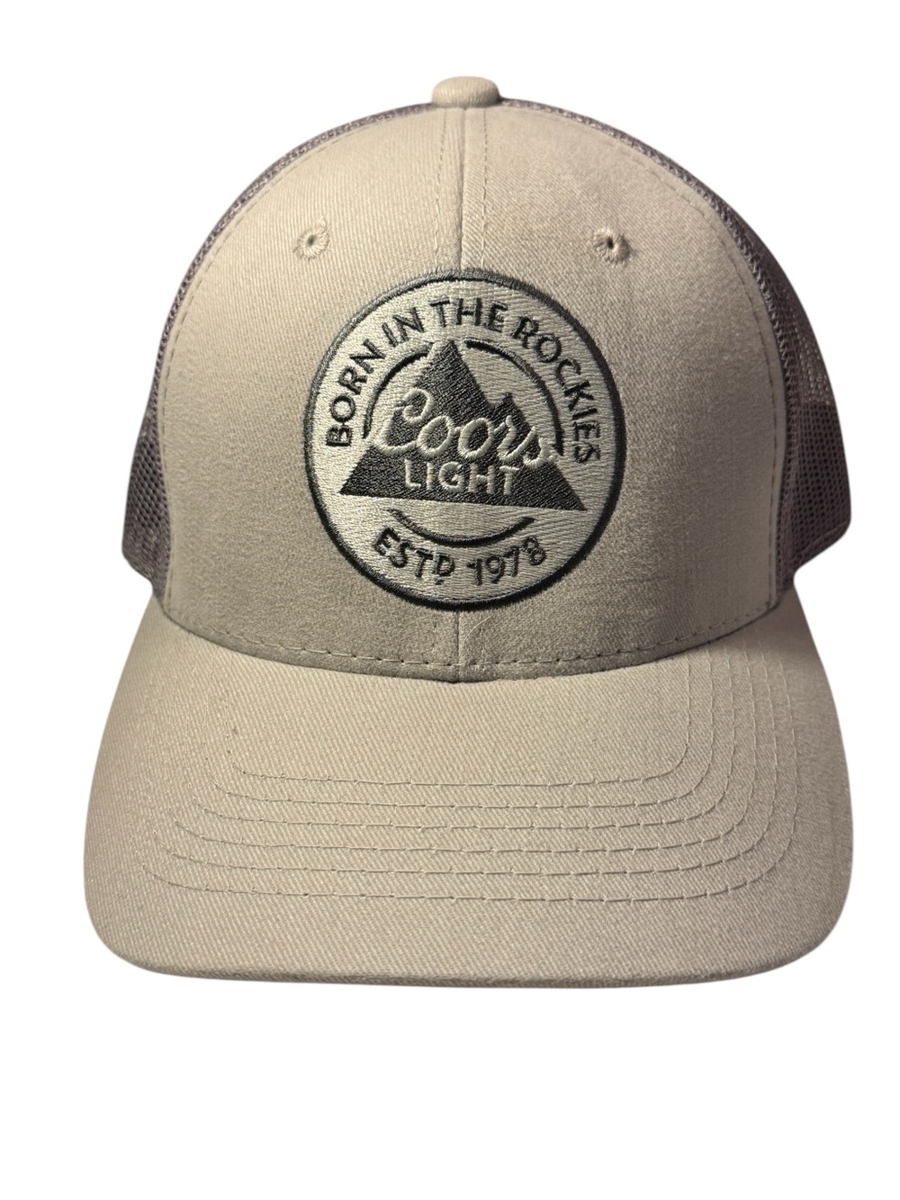 Coors Light 'Born in the Rockies' Beige Gray Trucker Hat NWT OS MINT